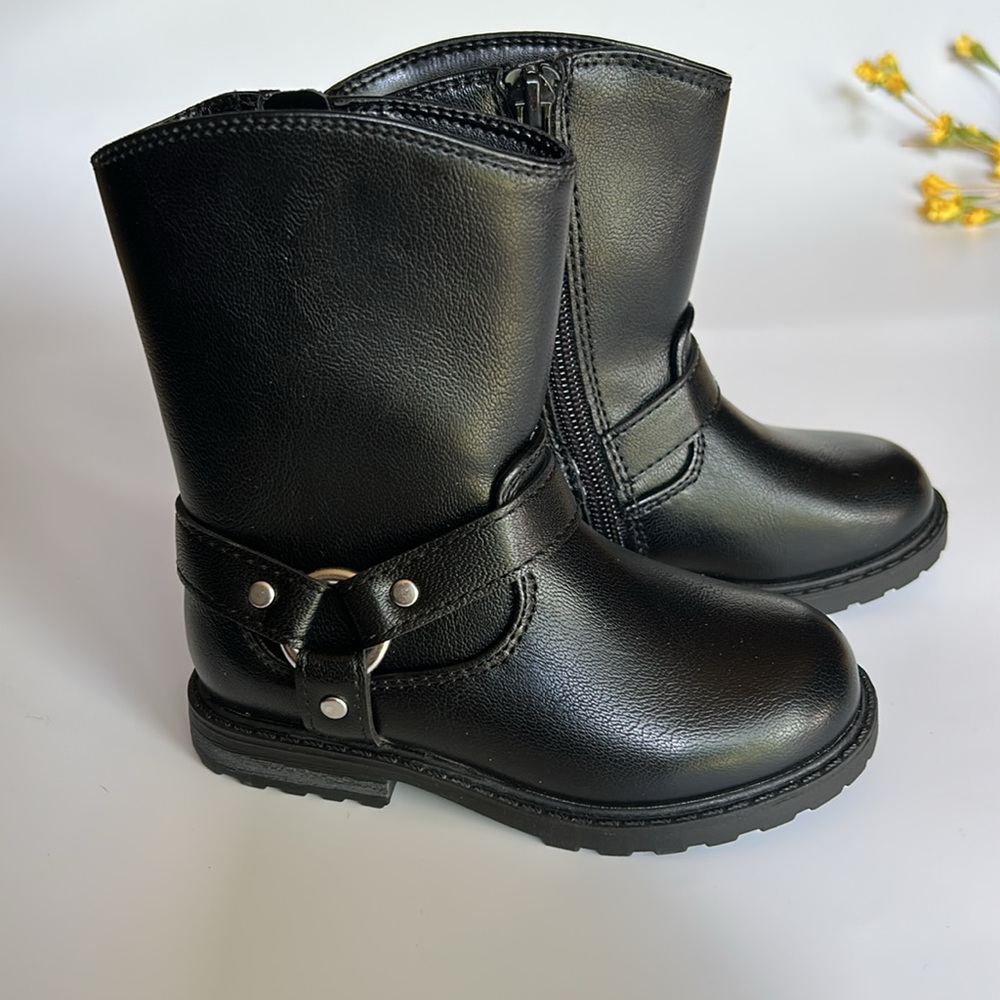 Cat & Jack GINNY Unisex Riding Faux Leather Moto Boots Black